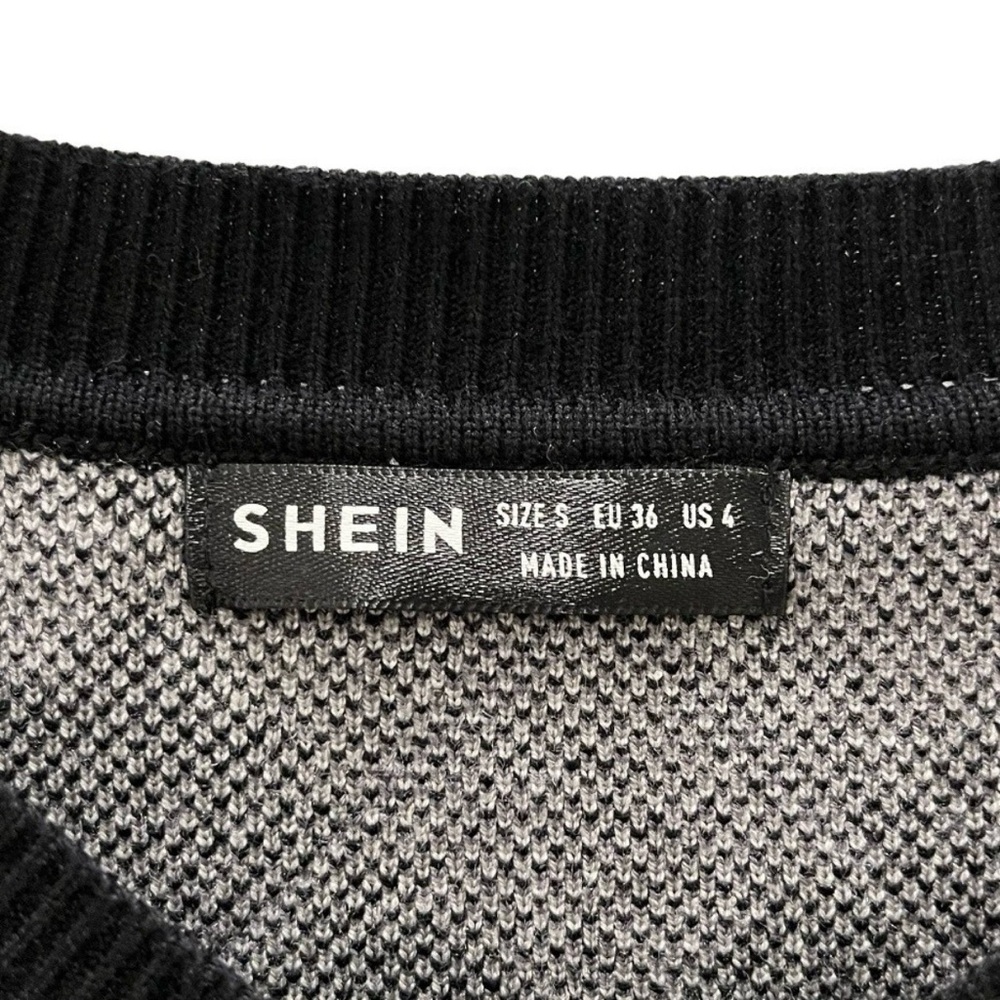 Shein Womens S Argyle Sweater Drop Shoulder Gray Black - Picture 7 of 8